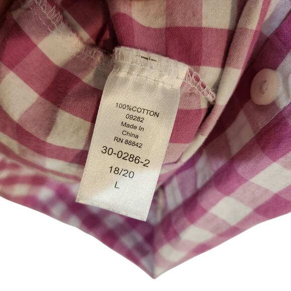 Woman Within Casual Button Up Shirt Short Sleeve Pink Checkered Size XL 18/20 - Picture 7 of 8